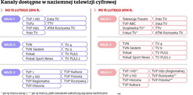Kanały dostępne w naziemnej telewizji cyfrowej