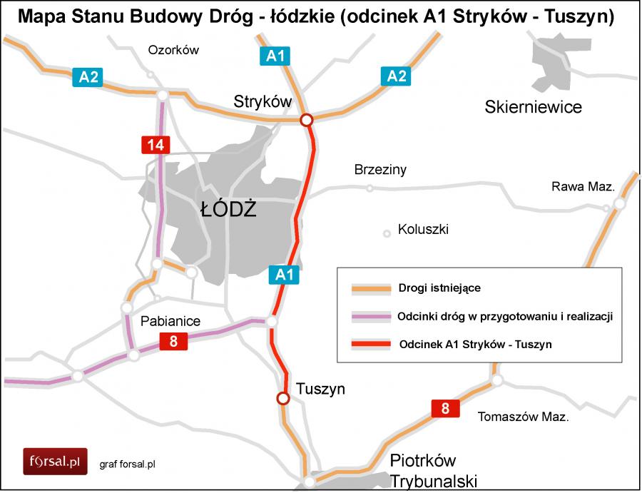 autostrada a1 stryków tuszyn mapa GDDKiA podpisała umowę na dokończenie autostrady A1 (MAPA 